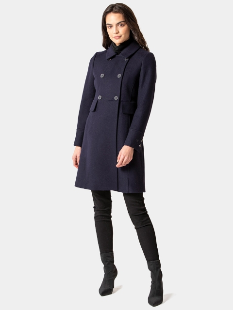 

Forever New Women Blue Solid Trench Coat, Navy blue
