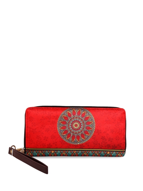 

All Things Sundar Women Red & Blue Printed Zip Around Wallet