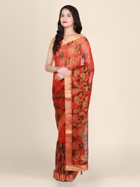 

CLAI WORLD Orange Printed Brasso Saree
