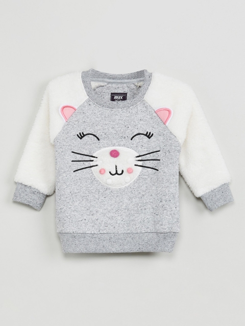 

max Girls Grey Melange & White Colourblocked Sweatshirt