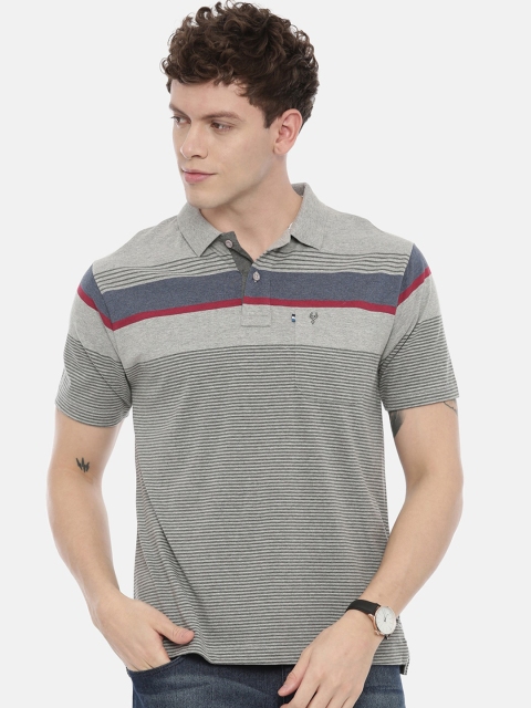 

Classic Polo Men Grey Striped Polo Collar T-shirt