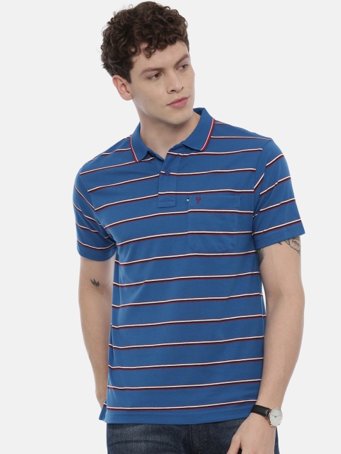 

Classic Polo Men Blue Striped Polo Collar T-shirt