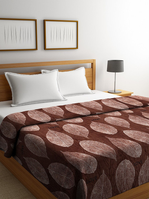 

NEUDIS Brown & White Floral Print AC Room 233 GSM Double Bed Blanket