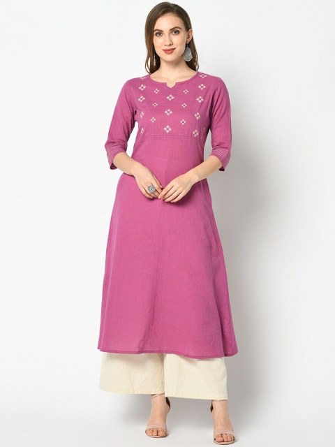 

Azira Women Purple & White Embroidered A-Line Kurta