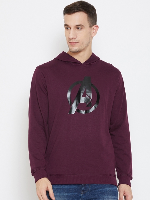 

Marvel by Wear Your Mind Men Burgundy Printed Hooded Sweatshirt