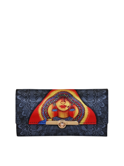

All Things Sundar Women Blue & Red Printed Three-Fold Long Wallet