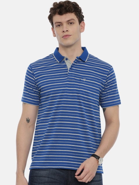 

Classic Polo Men Blue & Grey Striped Polo Collar T-shirt