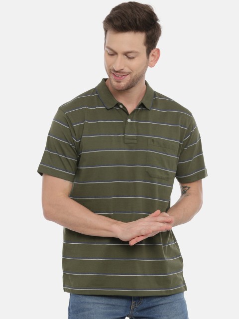

Classic Polo Men Green Striped Polo Collar T-shirt