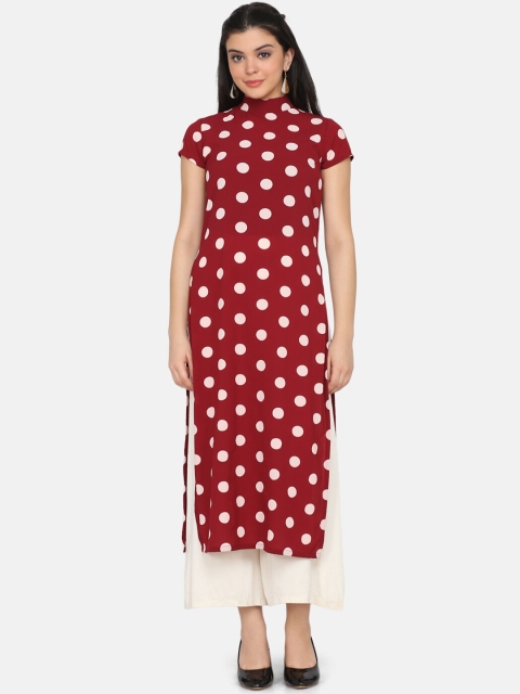 

Ojjasvi Women Maroon & White Printed Straight Kurta