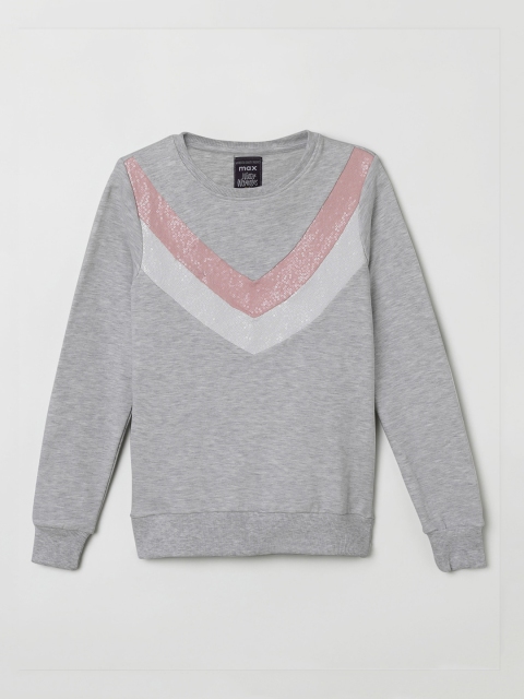 

max Girls Grey Melange Solid Sweatshirt