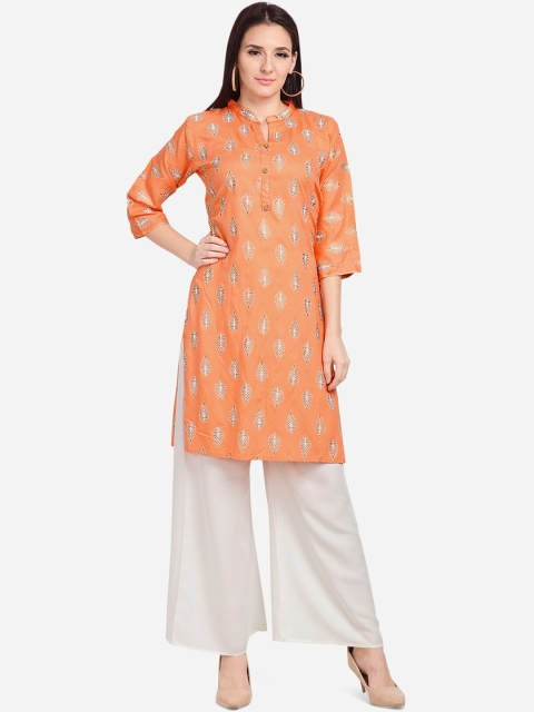 

SHAVYA Women Orange & White Printed Kurta with Palazzos