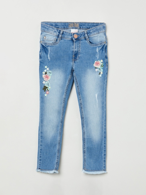 

max Girls Blue Slim Fit Mid-Rise Low Distress Jeans