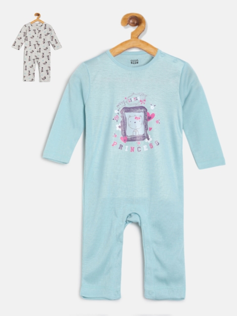 

MINI KLUB Infant Girls Pack of 2 Printed COtton Rompers, Blue