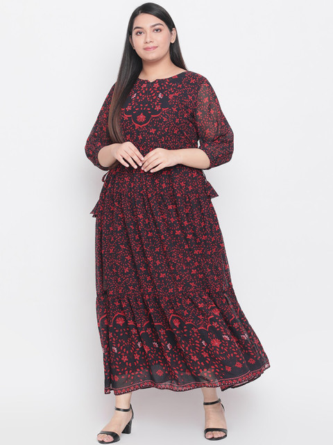 

Amydus Women Plus Size Black Printed Maxi Dress