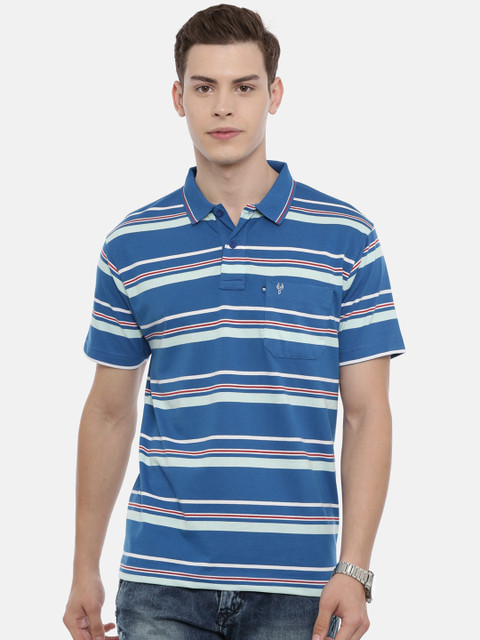 

Classic Polo Men Blue Striped Polo Collar T-shirt