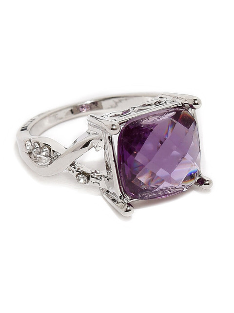 

OOMPH Silver-Plated Purple Square Cubic Zirconia Studded Handcrafted Finger Ring