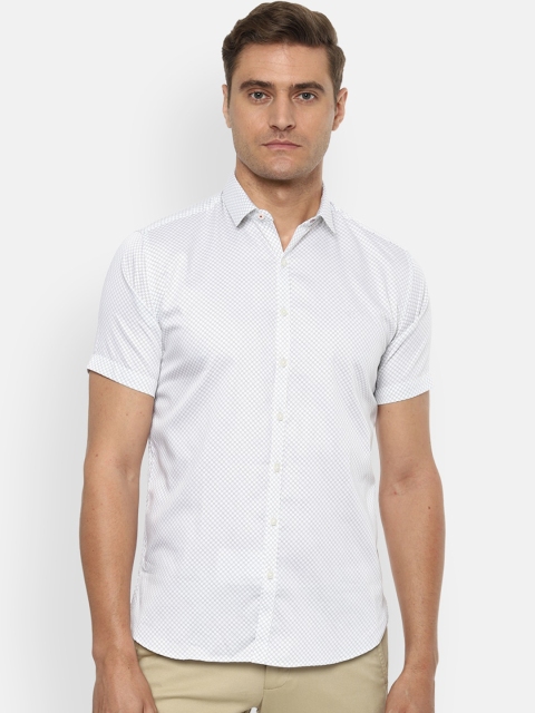 

V Dot Men White Slim Fit Printed Casual Shirt