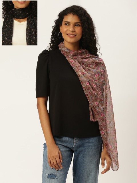 

Trend Arrest Women Pack Of 2 Printed Scarves, Black