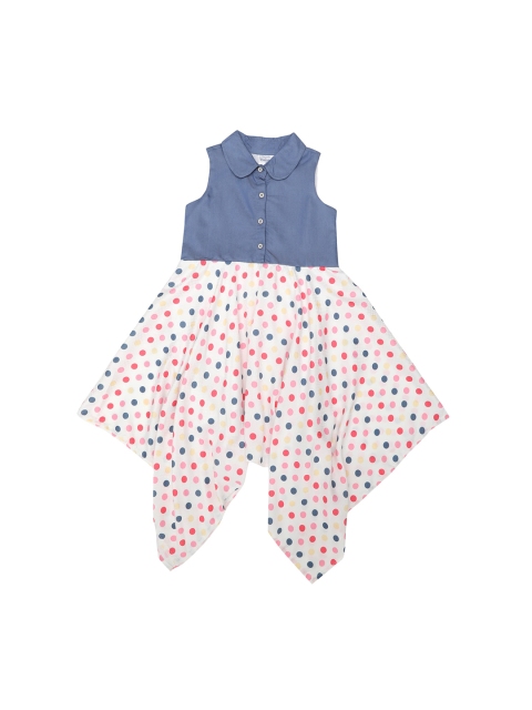 

Doodle Girls Off-White & Blue Printed Fit and Flare Dress
