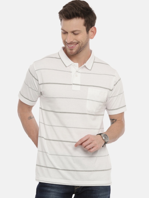 

Classic Polo Men White Striped Polo Collar T-shirt