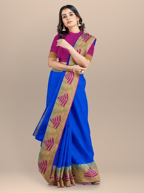 

BharatSthali Blue & Pink Woven Design Kota Sustainable Saree