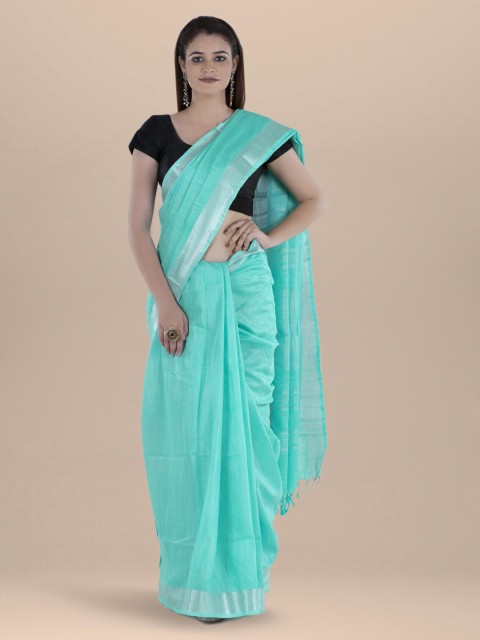 

BharatSthali Sea Green Solid Linen Blend Bhagalpuri Saree