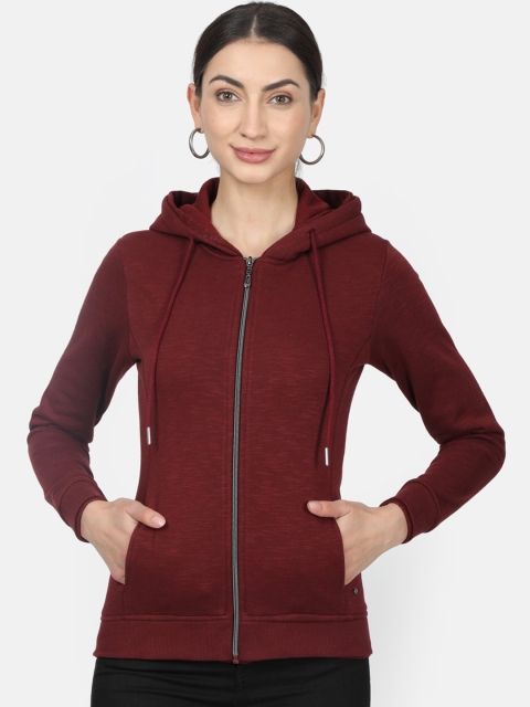 

Monte Carlo Women Maroon Solid Hooded Sweatshirt
