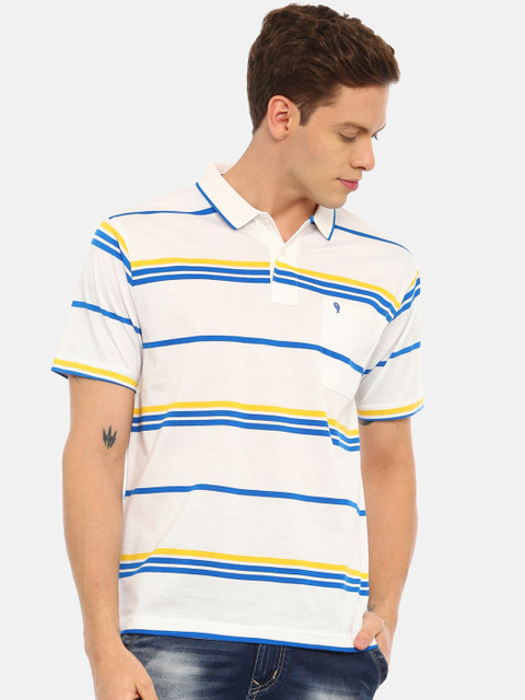 

Classic Polo Men White Striped Polo Collar T-shirt