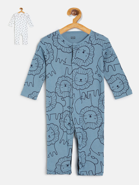 

MINI KLUB Infant Boys Pack Of 2 Printed Rompers, White