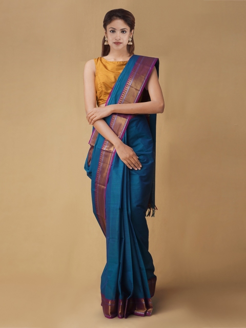

Unnati Silks Blue Solid Pure Venkatgiri Cotton Handloom Saree