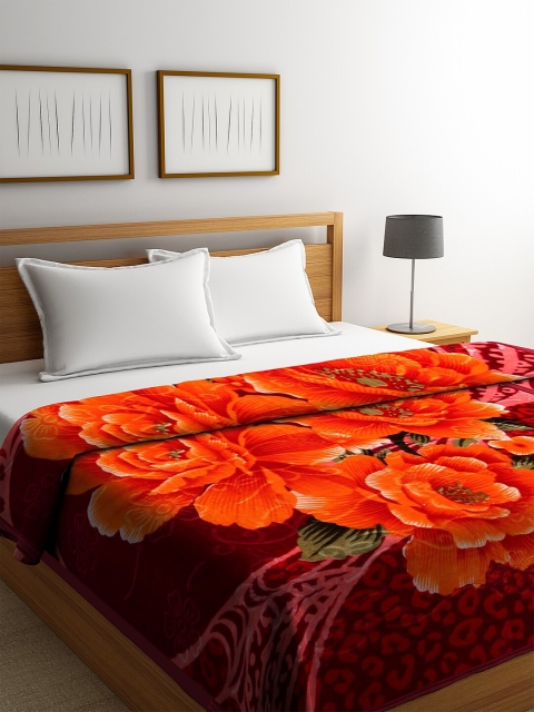 

NEUDIS Red & Orange Floral Printed Mild Winter 500 GSM Double Bed Blanket