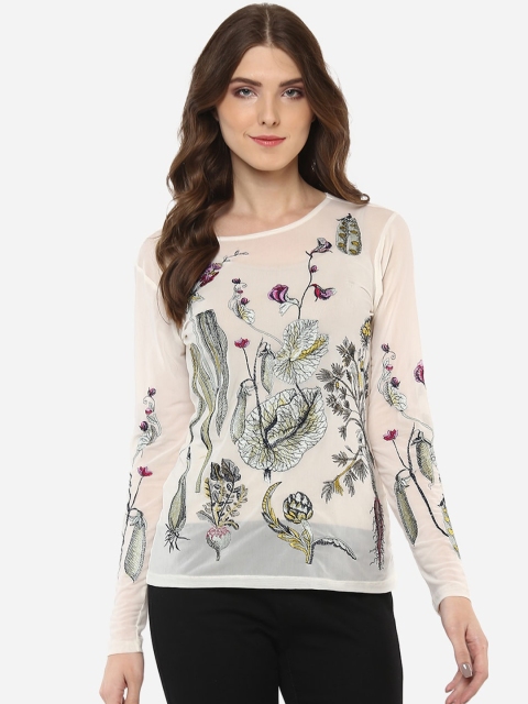 

Porsorte Women Off-White Floral Embroidery Top