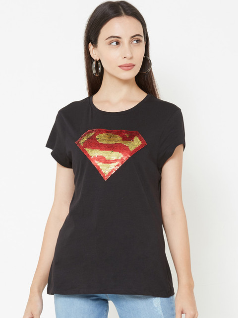 

Kraus Jeans Women Black Printed Round Neck T-shirt