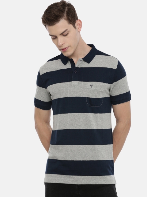 

Classic Polo Men Navy Blue & Grey Striped Polo Collar T-shirt