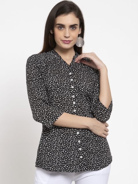 

Ayaany Women Black Printed Shirt Style Pure Cotton Top