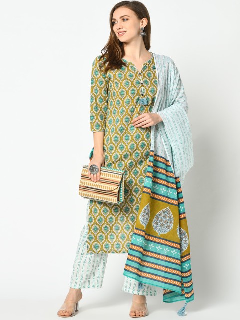 

Azira Women Green & White Printed Kurta with Palazzos & Dupatta