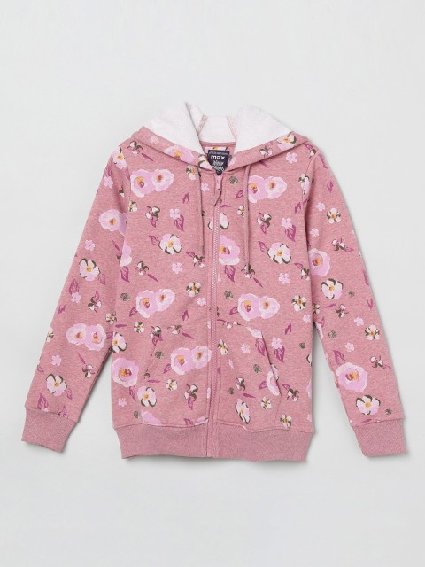 

max Girls Pink Printed Hooded Sweatshirt