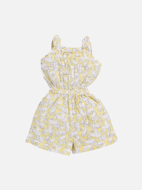 

NAUTI KIDZ Girls Yellow Printed Playsuit