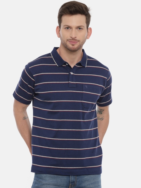 

Classic Polo Men Navy Blue & Grey Striped Polo Collar T-shirt