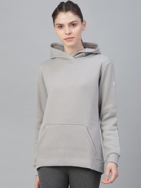 

ASICS Women Grey Solid Hooded Sweatshirt
