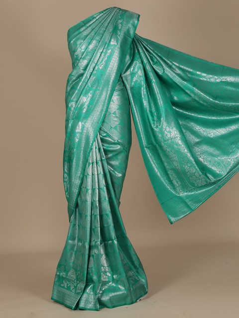 

Pothys Green & Silver-Toned Jute Silk Woven Design Saree