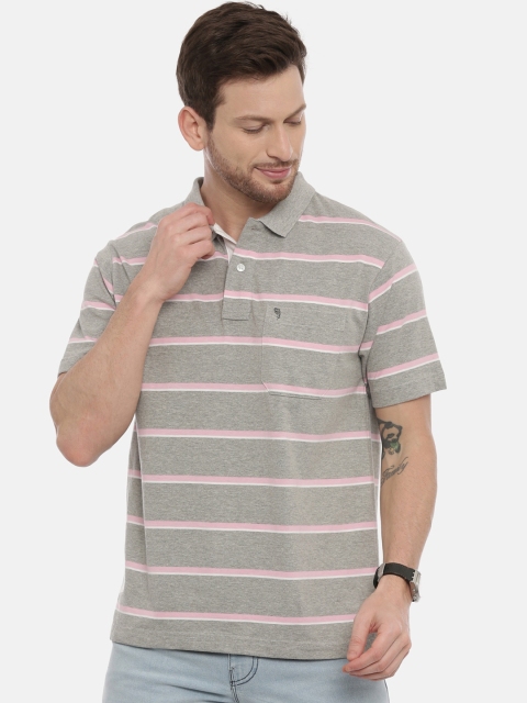 

Classic Polo Men Grey & Pink Striped Polo Collar T-shirt