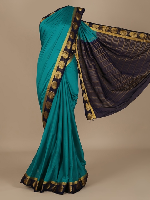 

Pothys Green Solid Poly Crepe Saree