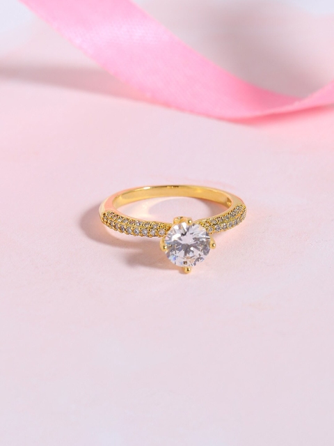 

Voylla Gold-Plated & White Cubic Zirconia Studded Finger Ring