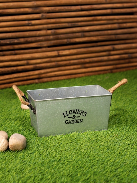 

green girgit Silver-Toned & Black Printed Rectangle Flower & Garden Tub Planter