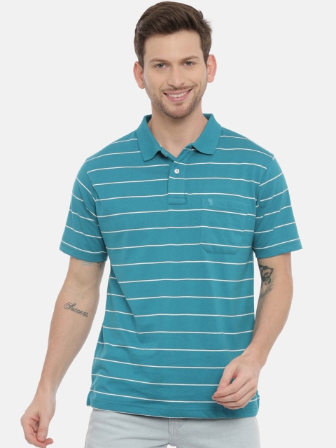 

Classic Polo Men Blue Striped Polo Collar T-shirt