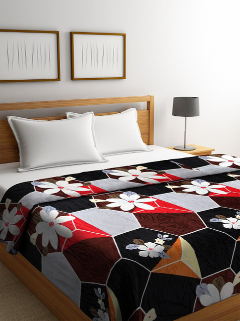 

NEUDIS Grey & Black Floral Printed AC Room 233 GSM Super Soft Double Bed Flannel Fur Blanket