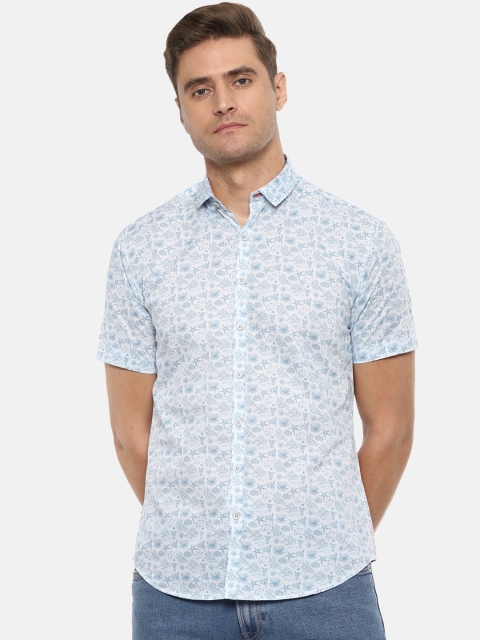 

V Dot Men White & Blue Slim Fit Printed Casual Shirt