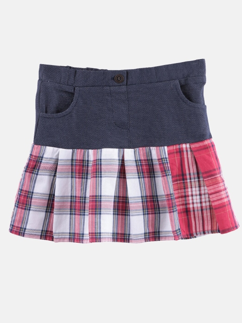 

Beebay Girls Blue & Pink Checked Pleated A-Line Flared Skirt