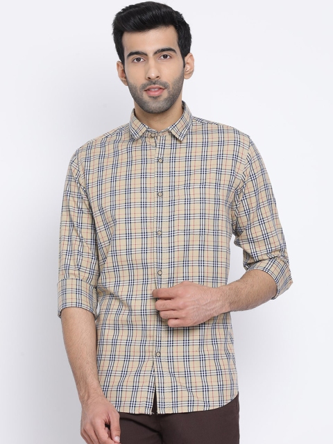 

Richlook Men Beige Standard Slim Fit Checked Casual Shirt